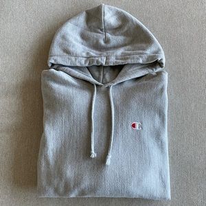 Champion Reverse Weave Logo Hoodie - Light Grey